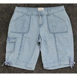 St John's Bay‎ Denim Bermuda Shorts Women's 4P Light Blue Tie Cuffed Summer